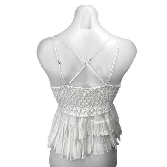 Free People Adella White Lace Peplum Sleeveless Cami Camisole Crop Tank Top L - Picture 2 of 4